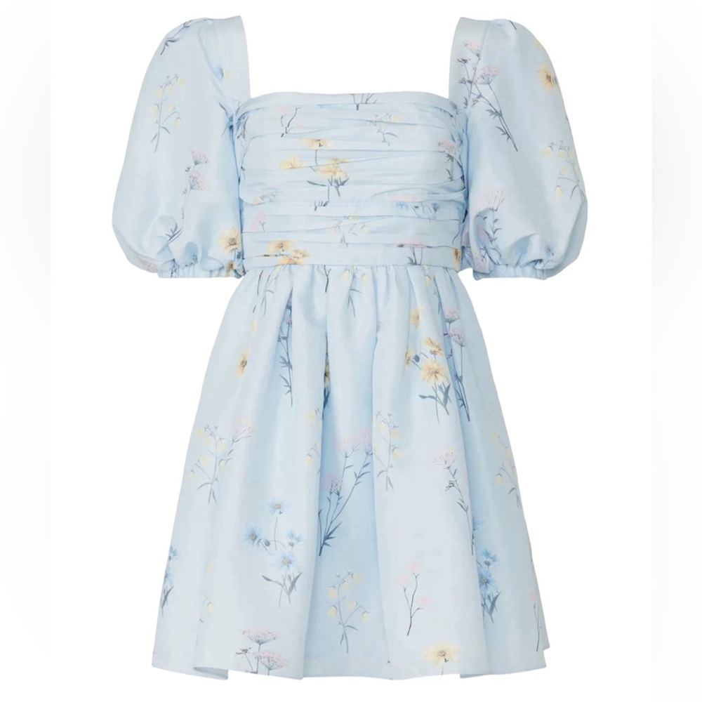 Self-Portrait Blue Floral Taffeta Mini Dress Size US 4